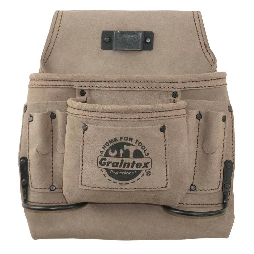 8-Pocket Beige Suede Leather Nail and Tool Pouch by Graintex 3 8-Pocket Beige Suede Leather Nail and Tool Pouch by Graintex