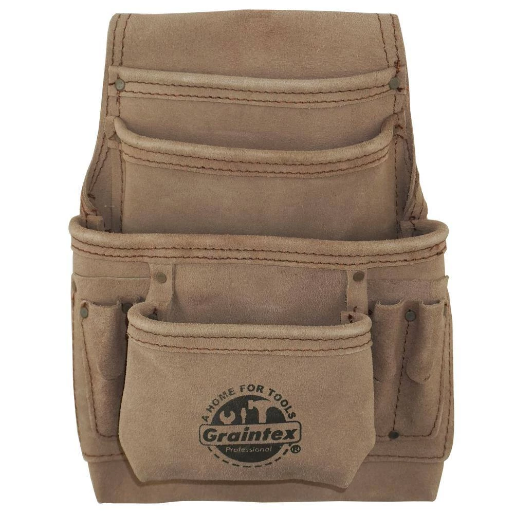 10-Pocket Beige Leather Suede Nail & Tool Pouch by Graintex 7 10-Pocket Beige Leather Suede Nail & Tool Pouch by Graintex - Image 5