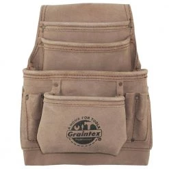 10-Pocket Beige Leather Suede Nail & Tool Pouch by Graintex