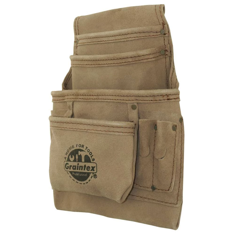 10-Pocket Beige Leather Suede Nail & Tool Pouch by Graintex 5 10-Pocket Beige Leather Suede Nail & Tool Pouch by Graintex - Image 3