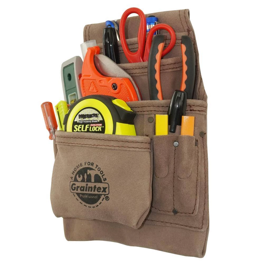 10-Pocket Beige Leather Suede Nail & Tool Pouch by Graintex 9 10-Pocket Beige Leather Suede Nail & Tool Pouch by Graintex - Image 7