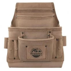 10 Pocket Beige Top Grain Leather Nail and Tool Pouch by Graintex