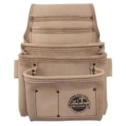 7-Pocket Beige Top Grain Leather Nail and Tool Pouch by Graintex
