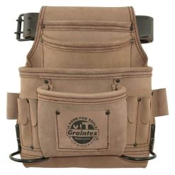 10-Pocket Beige Top Grain Leather Nail and Tool Pouch with 2 in. Belt by Graintex