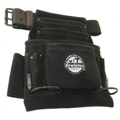 10-Pocket Black Leather Suede Nail & Tool Pouch w/2 in. Belt by Graintex -Graintex Sales black graintex tool belts ss2670 4f 1000