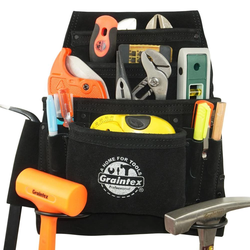 10-Pocket Black Leather Suede Nail & Tool Pouch by Graintex 6 10-Pocket Black Leather Suede Nail & Tool Pouch by Graintex - Image 4