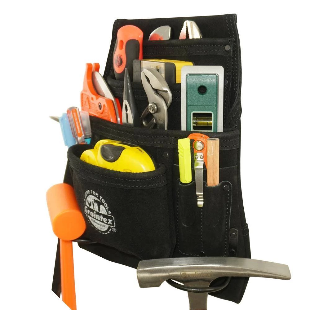 10-Pocket Black Leather Suede Nail & Tool Pouch by Graintex 8 10-Pocket Black Leather Suede Nail & Tool Pouch by Graintex - Image 6