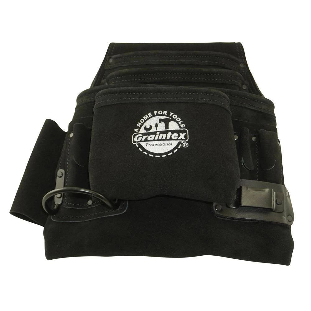 10-Pocket Black Leather Suede Nail & Tool Pouch by Graintex 6 10-Pocket Black Leather Suede Nail & Tool Pouch by Graintex - Image 4