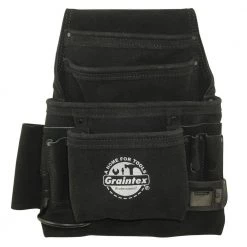 10-Pocket Black Leather Suede Nail & Tool Pouch by Graintex