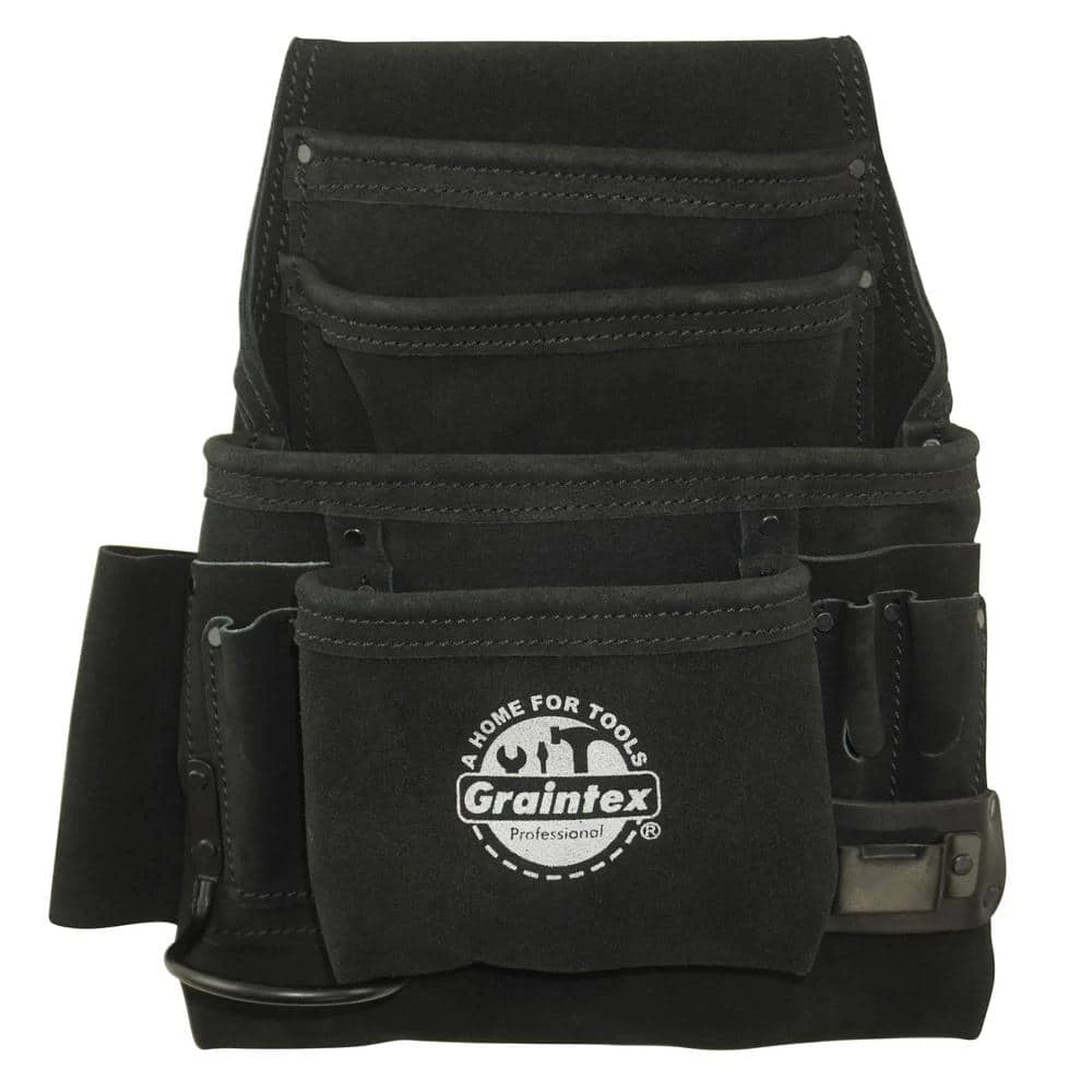 10-Pocket Black Leather Suede Nail & Tool Pouch by Graintex 3 10-Pocket Black Leather Suede Nail & Tool Pouch by Graintex