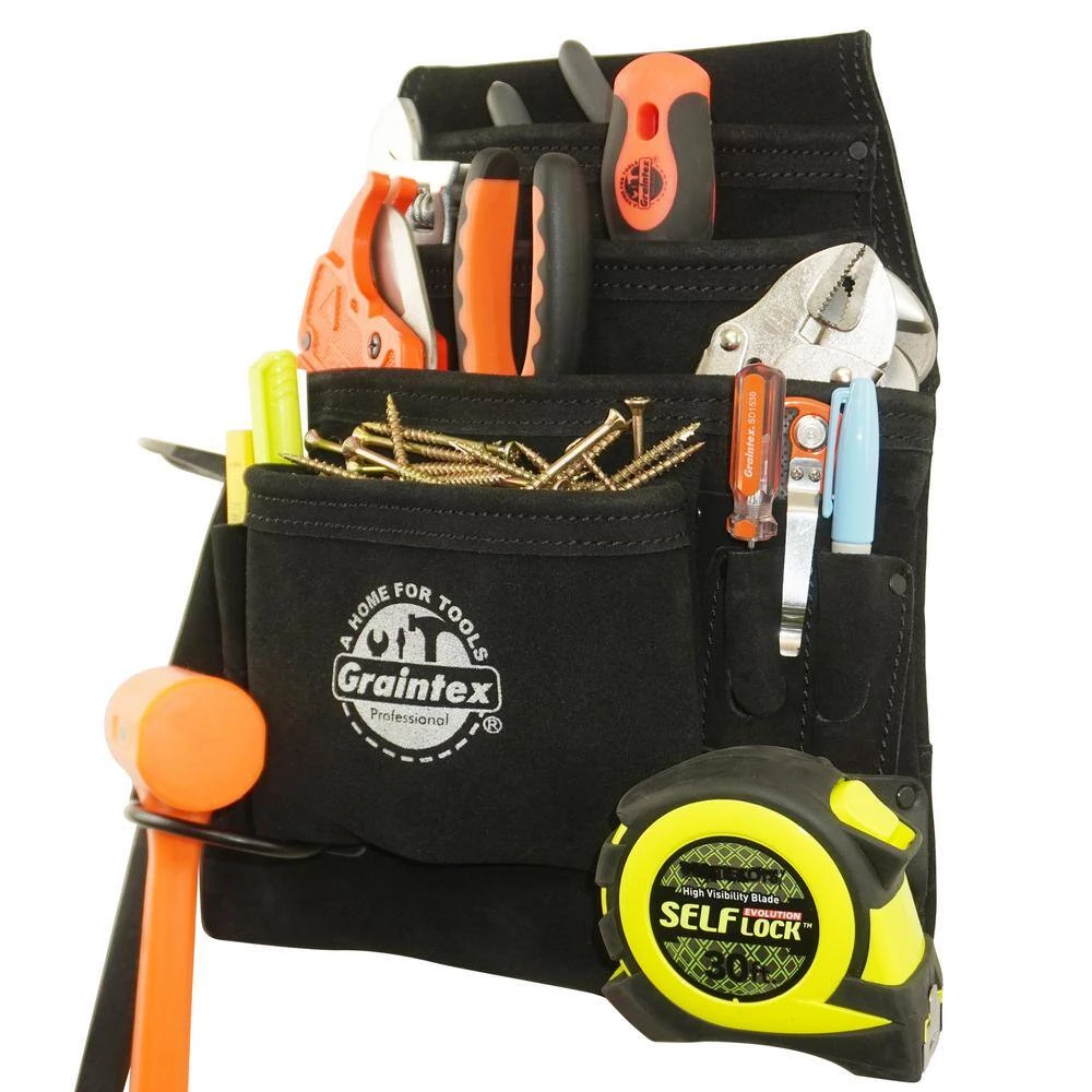 10-Pocket Black Leather Suede Nail & Tool Pouch by Graintex 9 10-Pocket Black Leather Suede Nail & Tool Pouch by Graintex - Image 7