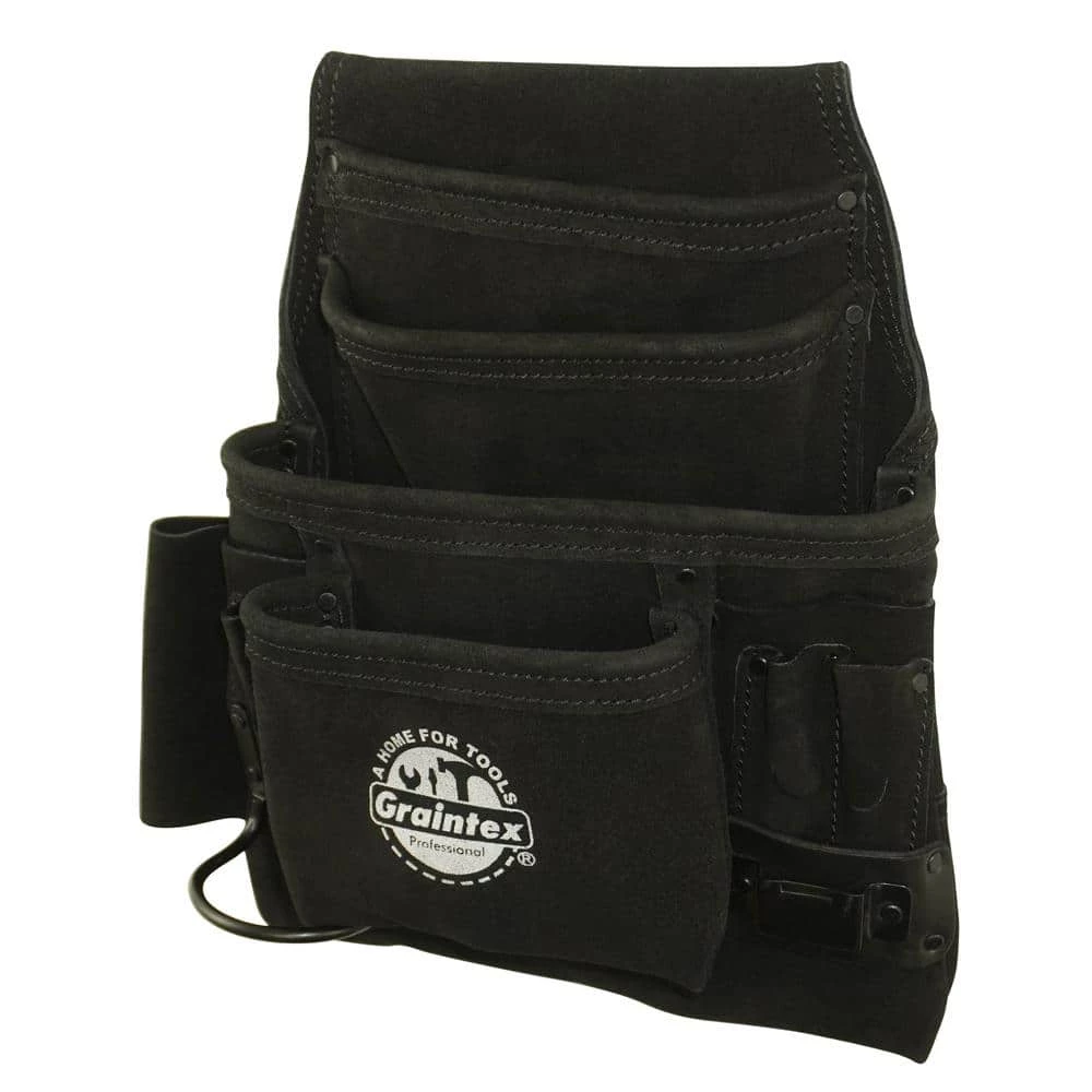 10-Pocket Black Leather Suede Nail & Tool Pouch by Graintex 4 10-Pocket Black Leather Suede Nail & Tool Pouch by Graintex - Image 2
