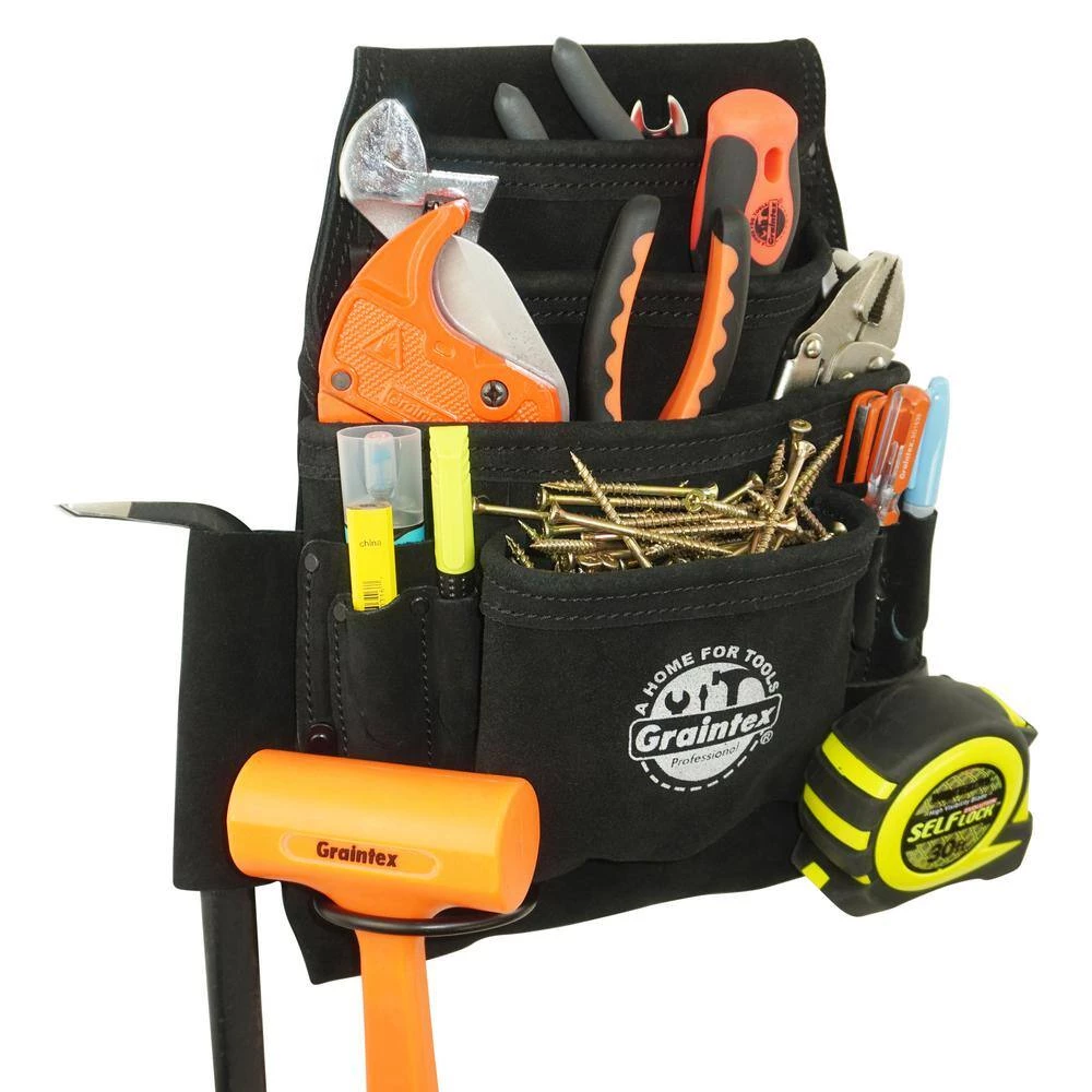 10-Pocket Black Leather Suede Nail & Tool Pouch by Graintex 8 10-Pocket Black Leather Suede Nail & Tool Pouch by Graintex - Image 6