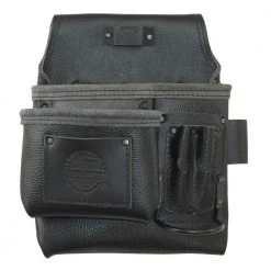 5-Pocket Left-Handed Black Rugged Top Grain Leather Tool Pouch by Graintex
