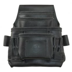10-Pocket Black Rugged Top Grain Leather Tool Pouch by Graintex