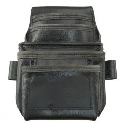 7-Pocket Black Rugged Top Grain Leather Tool Pouch by Graintex