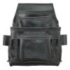 10-Pocket Black Rugged Top Grain Leather Tool Pouch w/2 Hammer Holders by Graintex