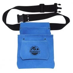3-Pocket Nail and Tool Pouch with Blue Suede Leather Belt by Graintex