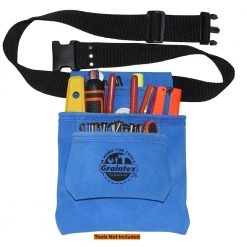 3-Pocket Nail and Tool Pouch with Blue Suede Leather Belt by Graintex -Graintex Sales blue graintex tool belts ss2133 c3 1000
