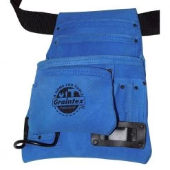 10-Pocket Suede Leather Nail and Tool Pouch with Belt in Blue by Graintex -Graintex Sales blue graintex tool belts ss2138 1f 1000