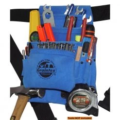 10-Pocket Suede Leather Nail and Tool Pouch with Belt in Blue by Graintex -Graintex Sales blue graintex tool belts ss2138 4f 1000