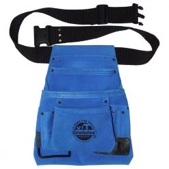 10-Pocket Suede Leather Nail and Tool Pouch with Belt in Blue by Graintex