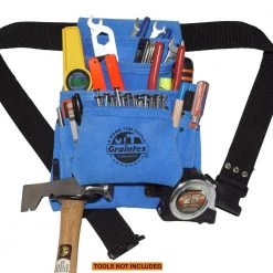 10-Pocket Suede Leather Nail and Tool Pouch with Belt in Blue by Graintex -Graintex Sales blue graintex tool belts ss2138 c3 1000