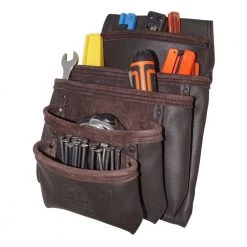 5-Pocket Oil Tanned Leather Nail and Tool Pouch in Dark Brown by Graintex -Graintex Sales brown graintex tool belts os2052 1f 1000