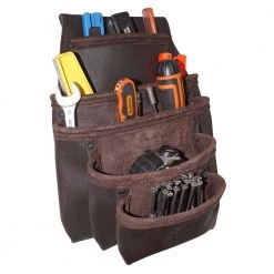 5-Pocket Oil Tanned Leather Nail and Tool Pouch in Dark Brown by Graintex -Graintex Sales brown graintex tool belts os2052 4f 1000