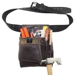 5-Pocket Oil Tanned Leather Left Handed Nail and Tool Pouch by Graintex -Graintex Sales brown graintex tool belts os2202 c3 1000