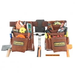 20 Pocket Nail and Tool Pouch Set with 2 in. Belt and Hammer Holder by Graintex -Graintex Sales brown graintex tool belts ss2960 44 1000