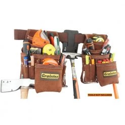 20 Pocket Nail and Tool Pouch Set with 2 in. Belt and Hammer Holder by Graintex -Graintex Sales brown graintex tool belts ss2960 76 1000