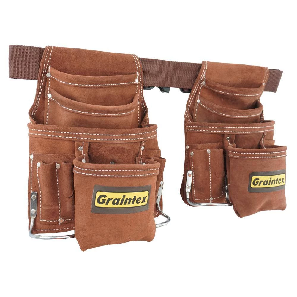 Brown 20-Pocket Suede Leather Work Apron Set by Graintex 6 Brown 20-Pocket Suede Leather Work Apron Set by Graintex - Image 4