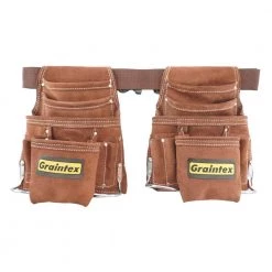 Brown 20-Pocket Suede Leather Work Apron Set by Graintex