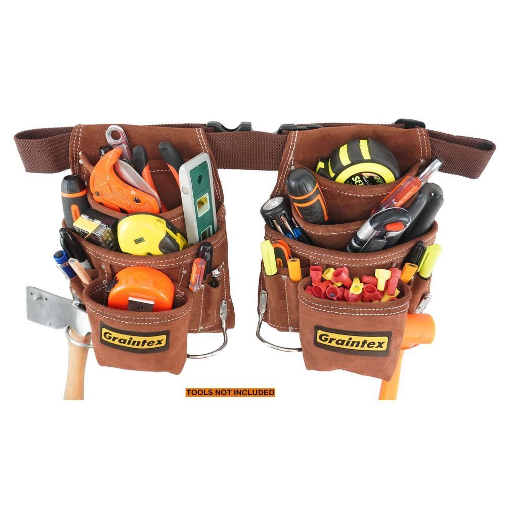 Brown 20-Pocket Suede Leather Work Apron Set by Graintex 4 Brown 20-Pocket Suede Leather Work Apron Set by Graintex - Image 2