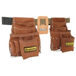 20 Pocket Nail and Tool Pouch Belt Set with Measuring Tape Holder by Graintex -Graintex Sales brown graintex tool belts ss2969 4f 1000