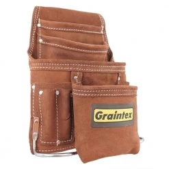 Suede 10-Pocket Leather Nail and Tool Pouch by Graintex -Graintex Sales brown graintex tool belts ss2970 4f 1000