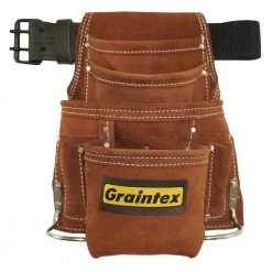 10 Pocket Nail and Tool Pouch Set with 12 in. Tool Bag by Graintex -Graintex Sales brown graintex tool belts ss2974 4f 1000