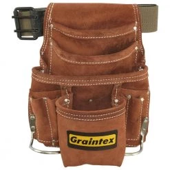Suede 10-Pocket Leather Nail and Tool Pouch with Belt by Graintex -Graintex Sales brown graintex tool belts ss2976 1f 1000