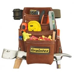 Suede 10-Pocket Leather Nail and Tool Pouch with Belt by Graintex -Graintex Sales brown graintex tool belts ss2976 44 1000