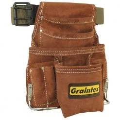 Suede 10-Pocket Leather Nail and Tool Pouch with Belt by Graintex -Graintex Sales brown graintex tool belts ss2976 4f 1000