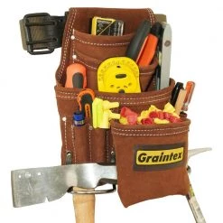 Suede 10-Pocket Leather Nail and Tool Pouch with Belt by Graintex -Graintex Sales brown graintex tool belts ss2976 76 1000