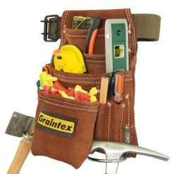 Suede 10-Pocket Leather Nail and Tool Pouch with Belt by Graintex -Graintex Sales brown graintex tool belts ss2976 fa 1000