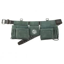 11-Pocket Suede Leather Tool Apron in Hunter Green with 2 Hammer Holders and Suspender Hooks by Graintex