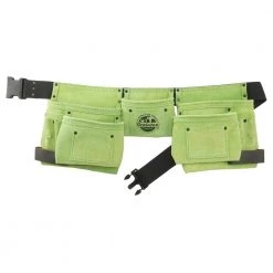 11-Pocket Suede Leather Lime Green Tool Apron with 2 Hammer Loops by Graintex