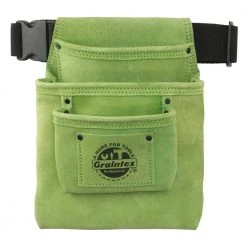 3-Pocket Nail and Tool Pouch with Lime Green Suede Leather Belt by Graintex