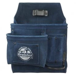 5-Pocket Left Handed Suede Leather Navy Blue Nail and Tool Pouch by Graintex