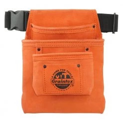 3-Pocket Nail and Tool Pouch with Orange Suede Leather w/Belt by Graintex