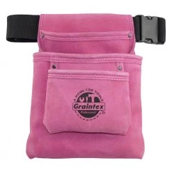 3-Pocket Nail and Tool Pouch with Pink Suede Leather Belt by Graintex