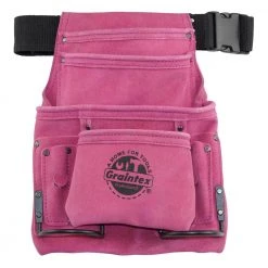 10-Pocket Suede Leather Nail and Tool Pouch with Belt in Pink by Graintex